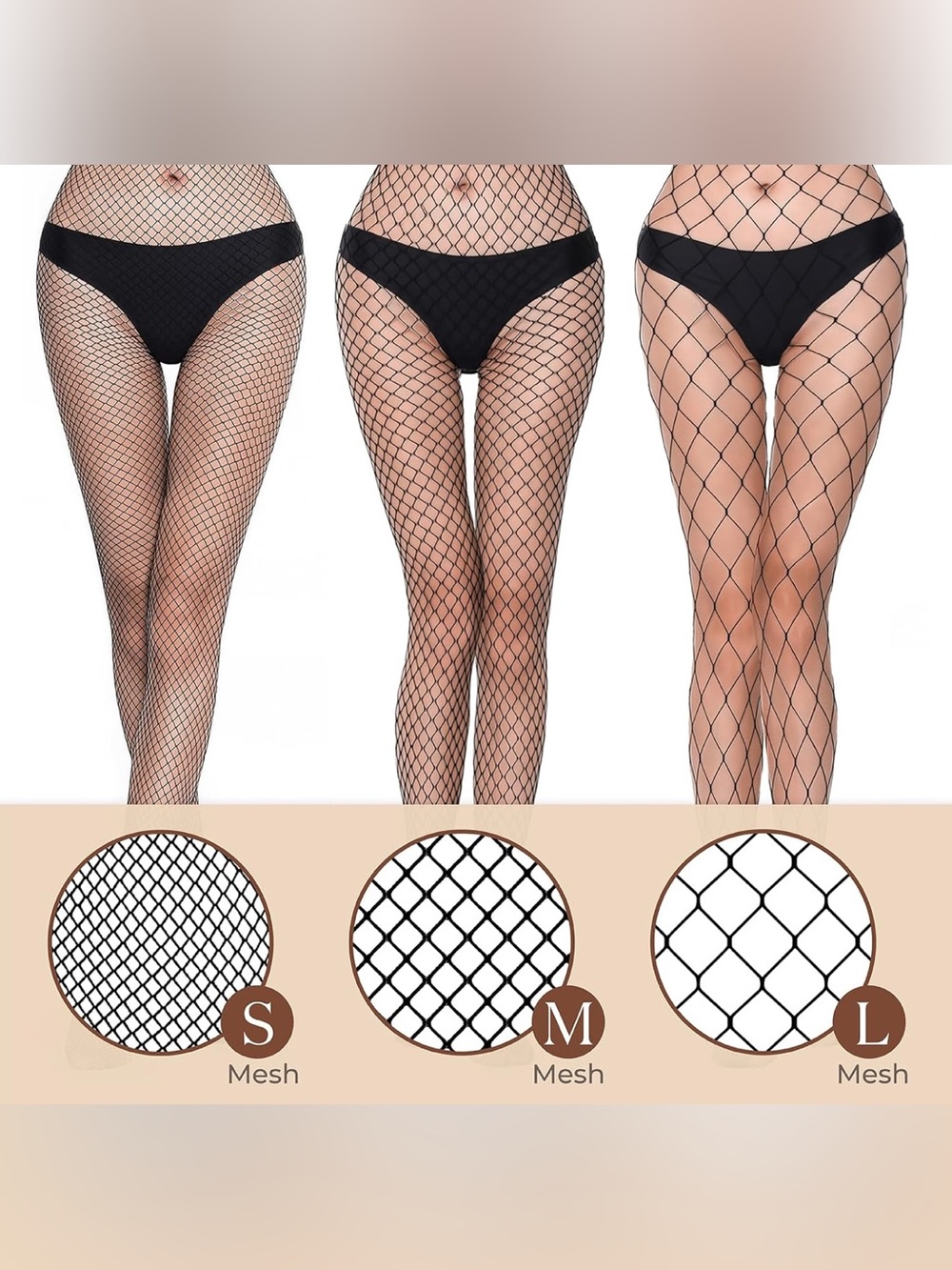 Fishnet Stockings 3 pairs, Black, high-waist, 3 diferent weaves | NEW w Tags OS